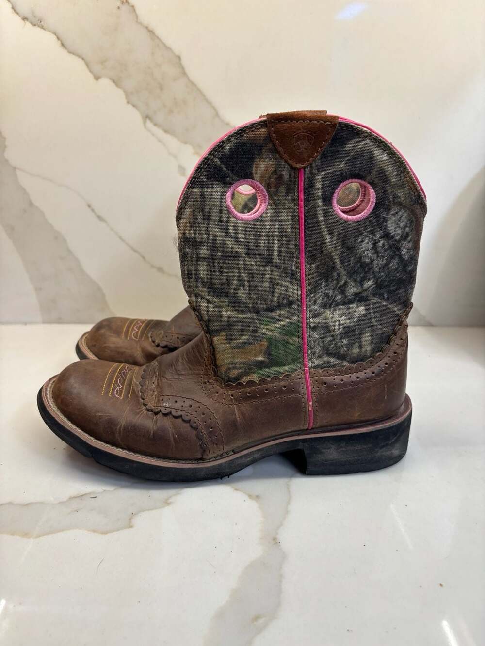 Ariat Fatbaby Pink Camo Brown Western Cowboy Boots Women's Size 9.5